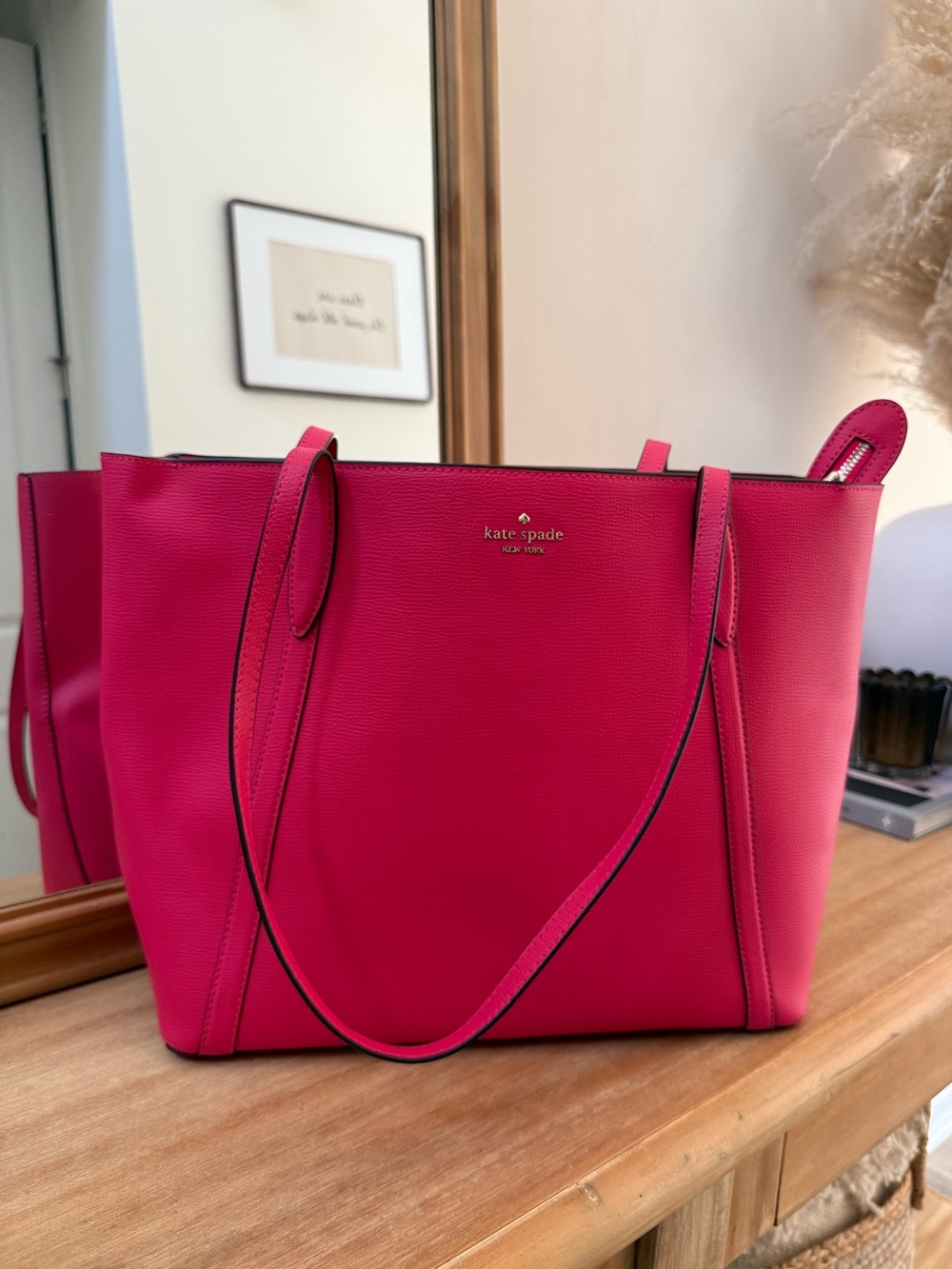 NWOT Kate Spade Large Bikini Pink Leather Cara Tote Bag Sleek Design